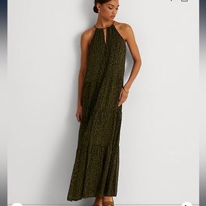 Ralph Lauren Ocelot-Print Georgette Halter Dress